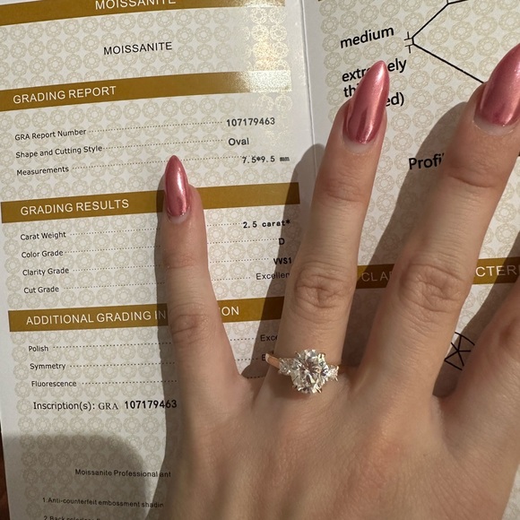 2.5-Carat Oval Moissanite Ring in 14k Yellow Gold | Trellis Setting with Round - Picture 10 of 14